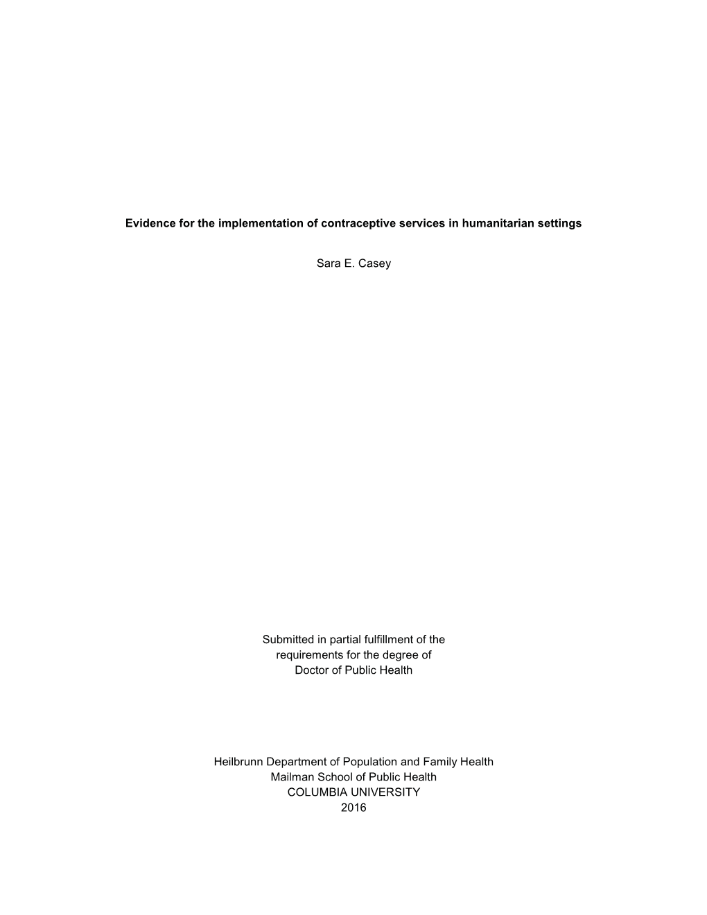 Evidence for the Implementation of Contraceptive Services in Humanitarian Settings