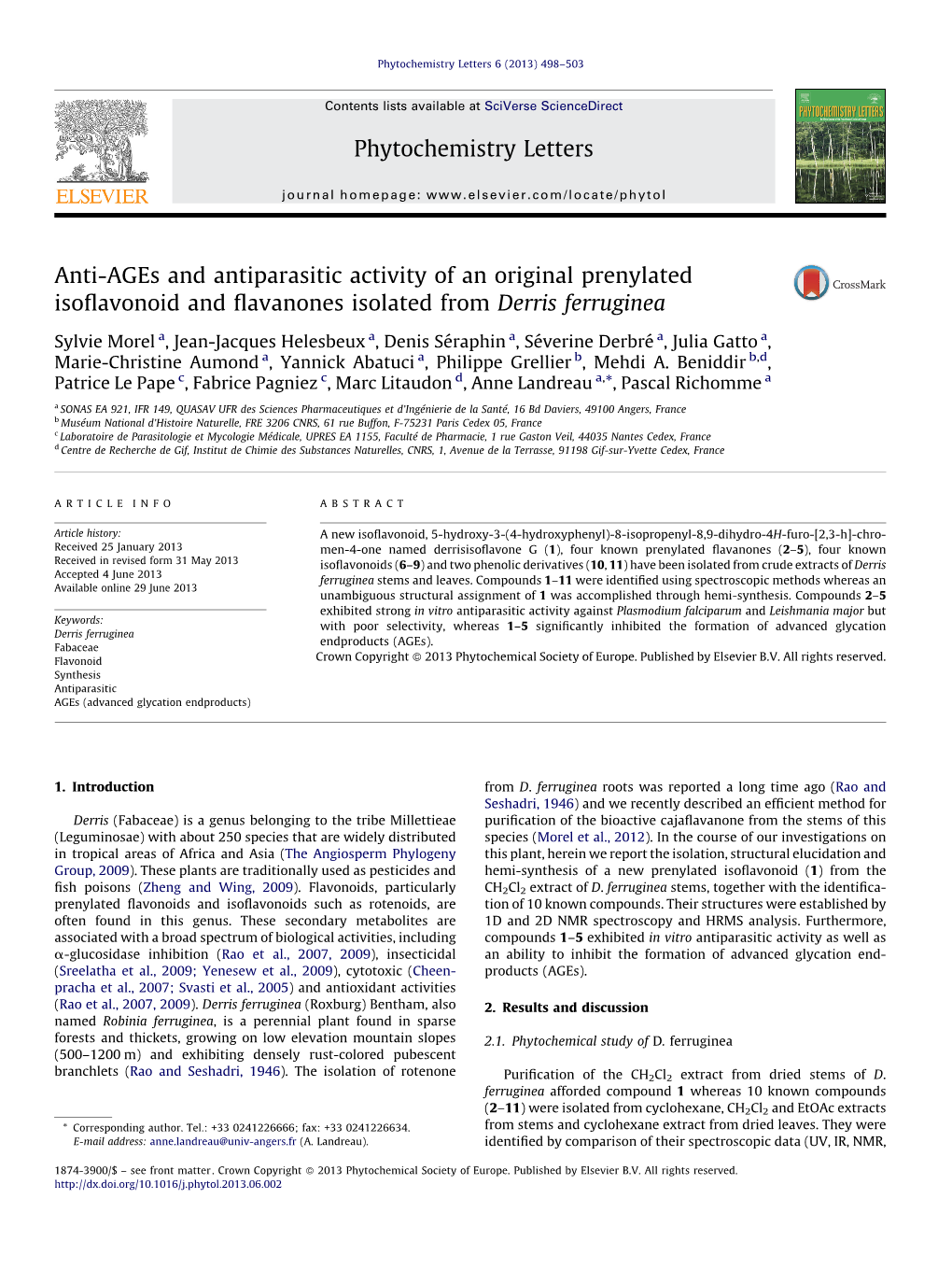 Anti-Ages and Antiparasitic Activity of an Original Prenylated