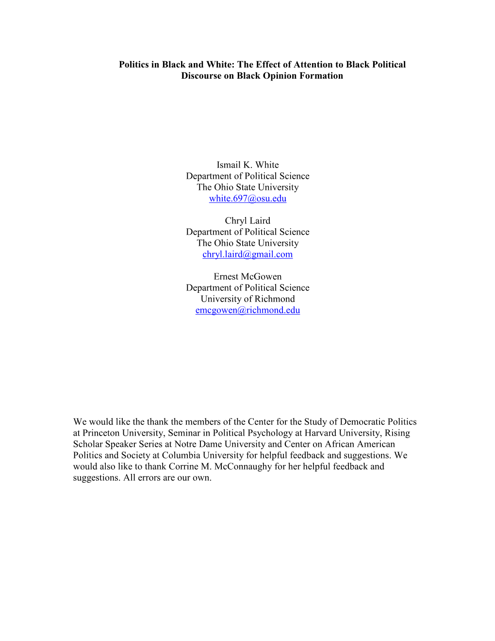 Politics in Black and White: the Effect of Attention to Black Political Discourse on Black Opinion Formation