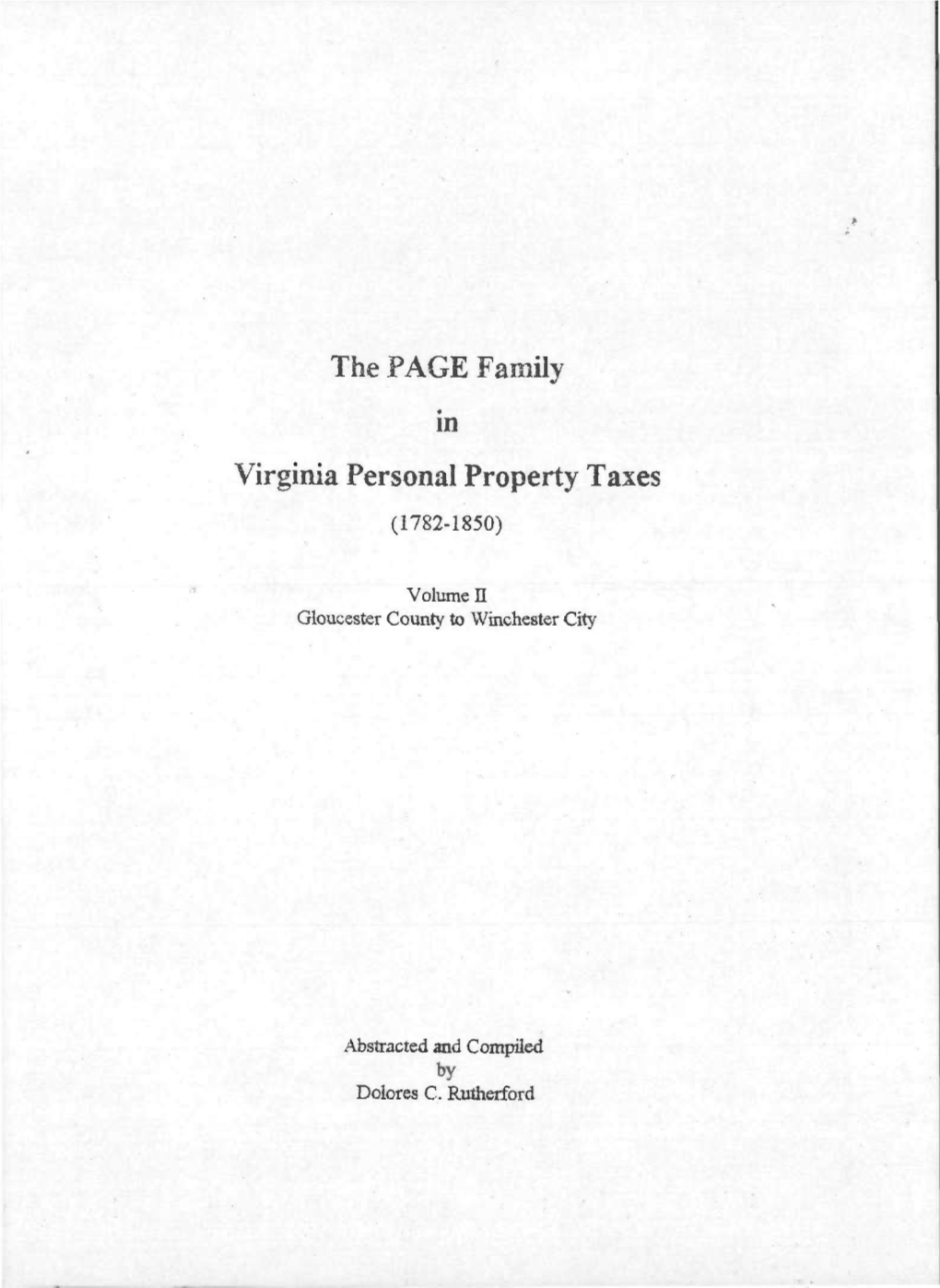 The PAGE Family in Virginia Personal Property Taxes (1782-1850)