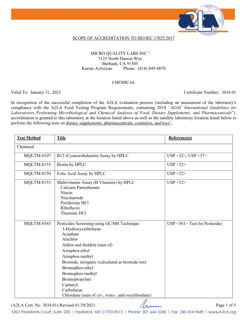 ISO 17025 Certification (Analytical Methods