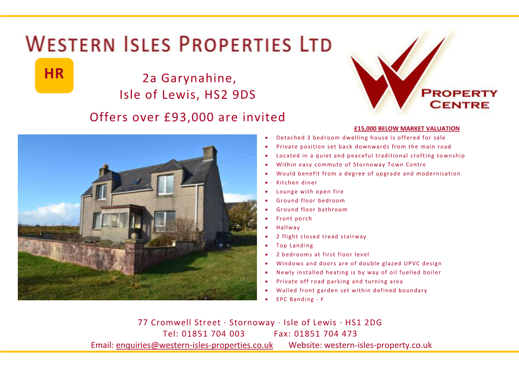 2A Garynahine, Isle of Lewis, HS2 9DS Offers Over £93,000 Are Invited