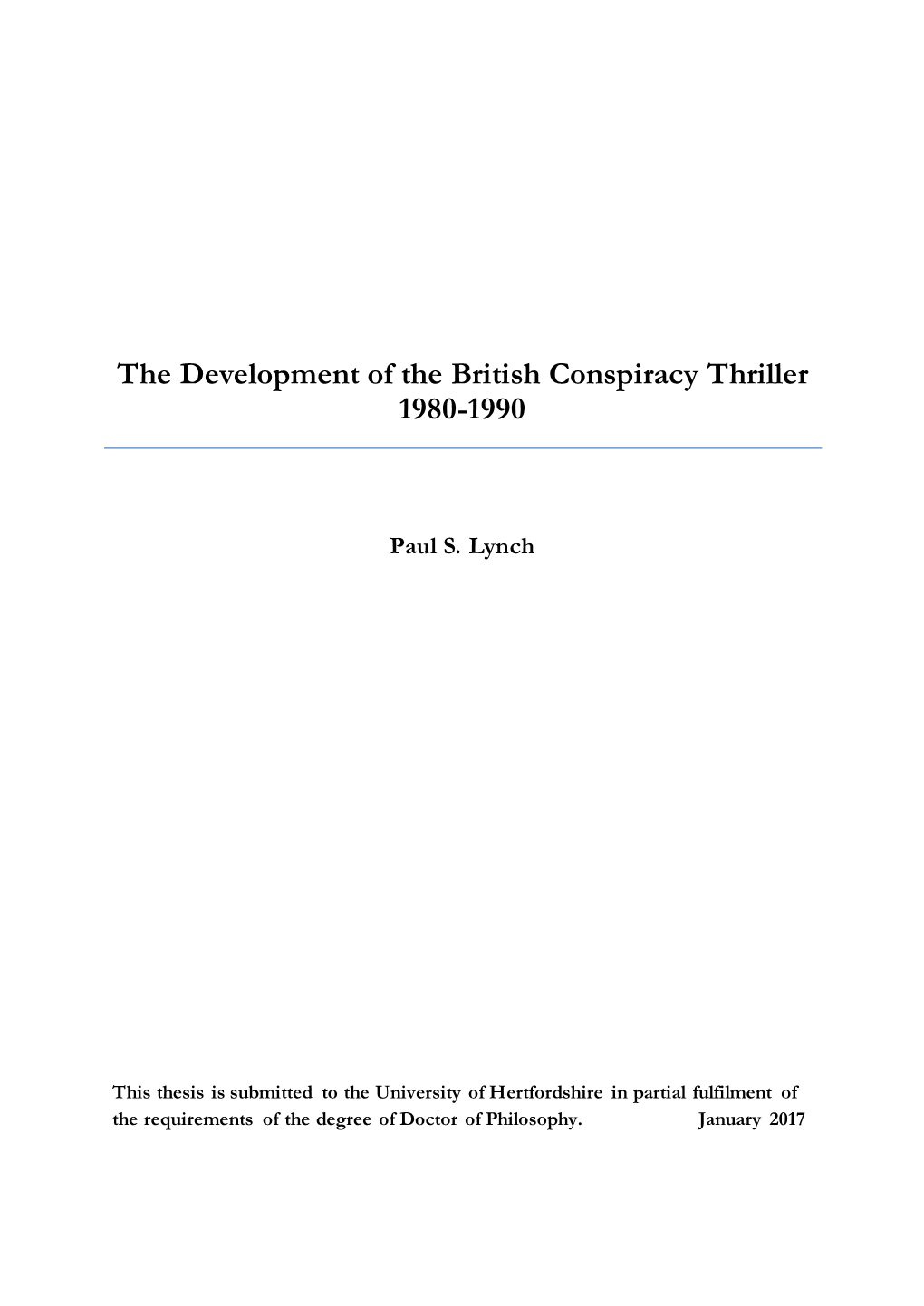 The Development of the British Conspiracy Thriller 1980-1990