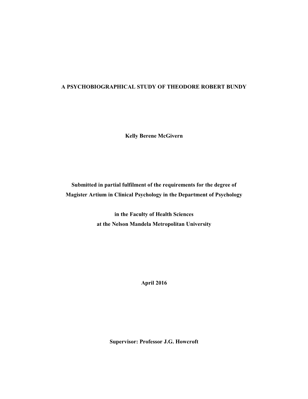 A Psychobiographical Study of Theodore Robert Bundy