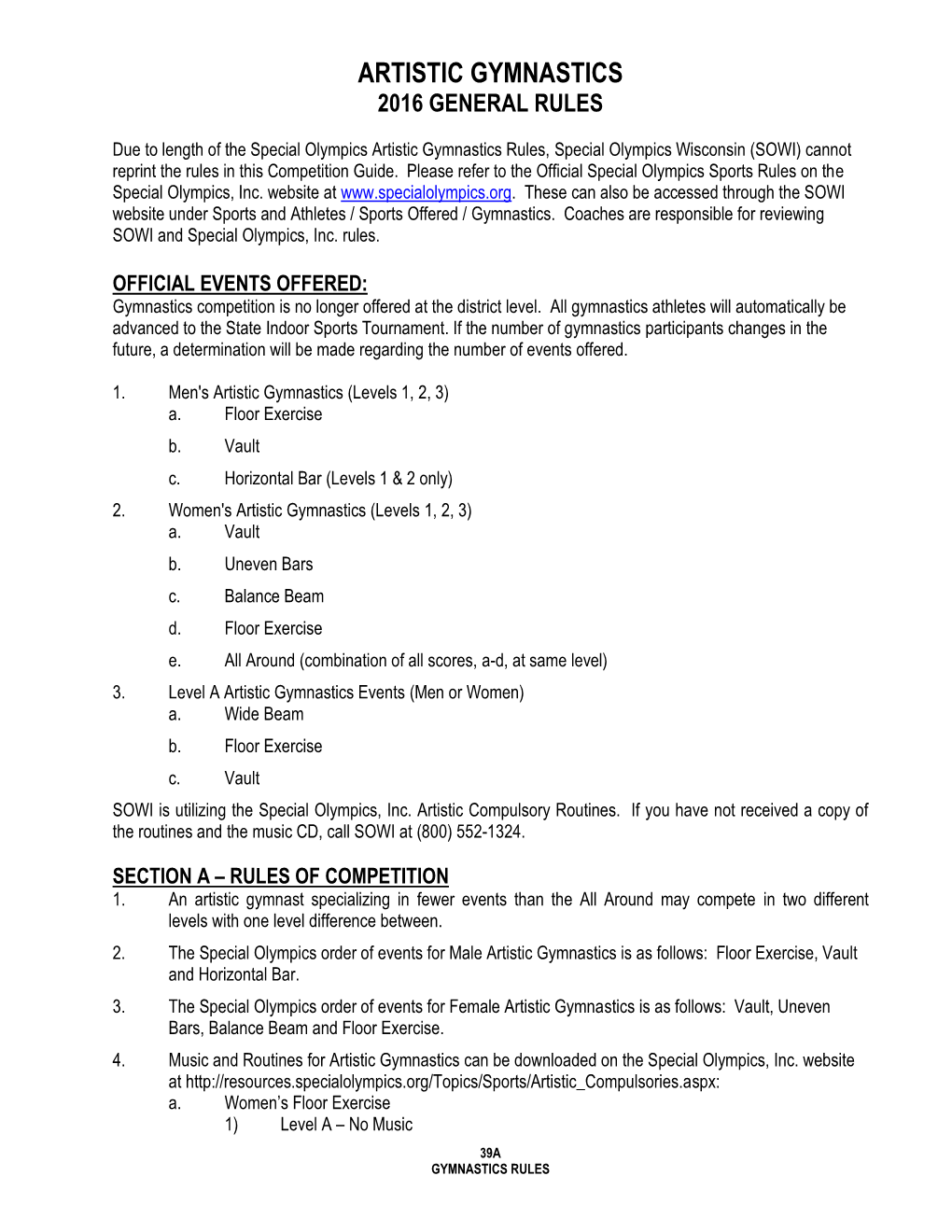 Artistic Gymnastics 2016 General Rules