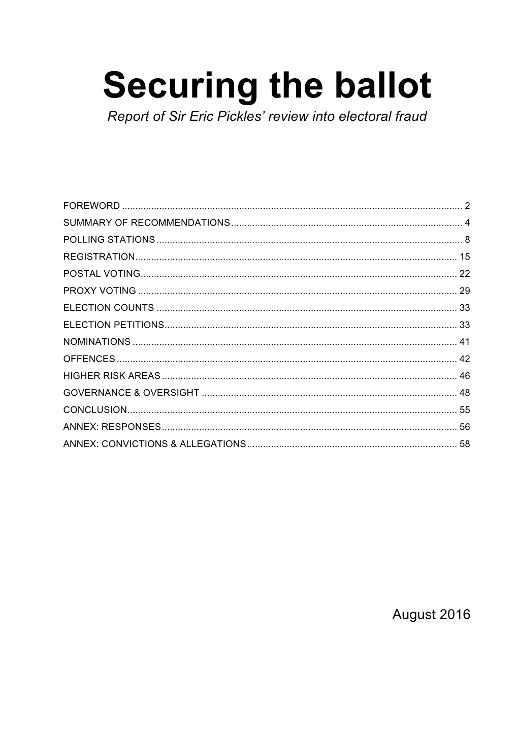 Securing the Ballot Report of Sir Eric Pickles' Review Into Electoral Fraud