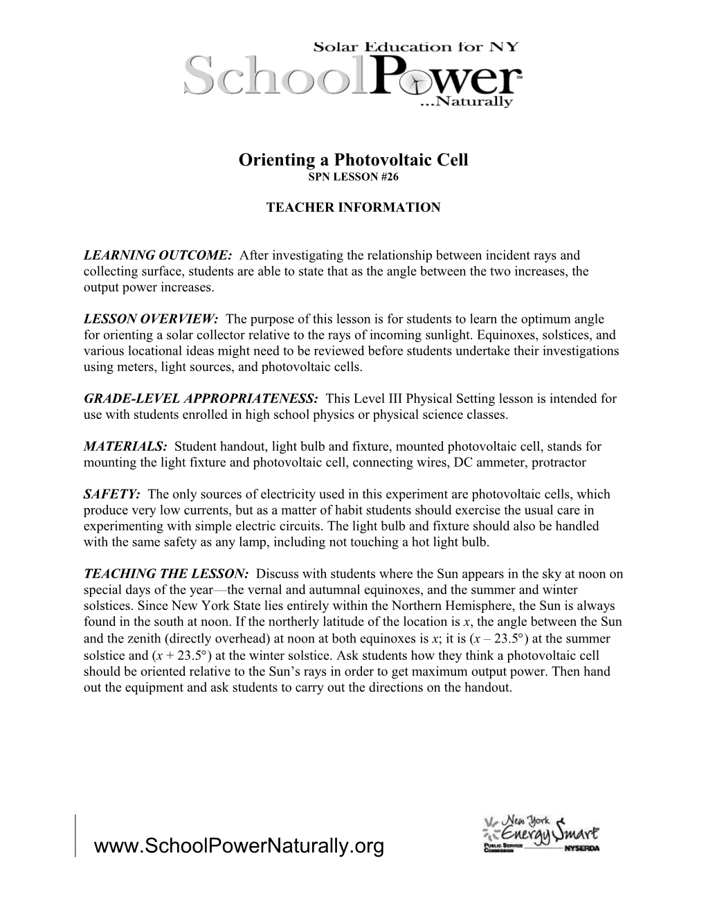 Orienting a Photovoltaic Cell SPN#26