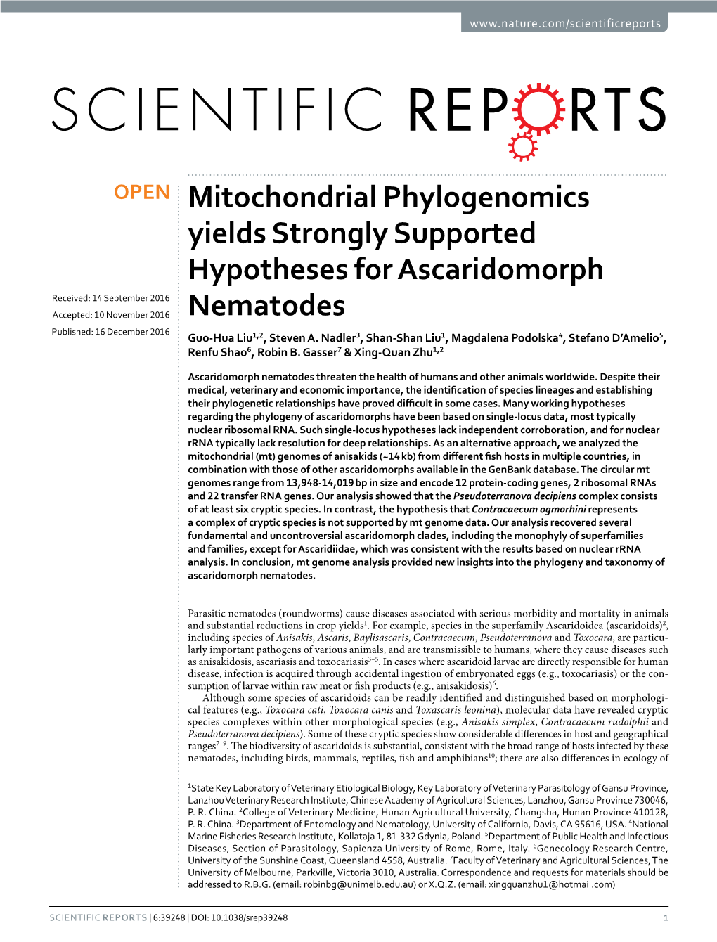 Mitochondrial Phylogenomics Yields Strongly