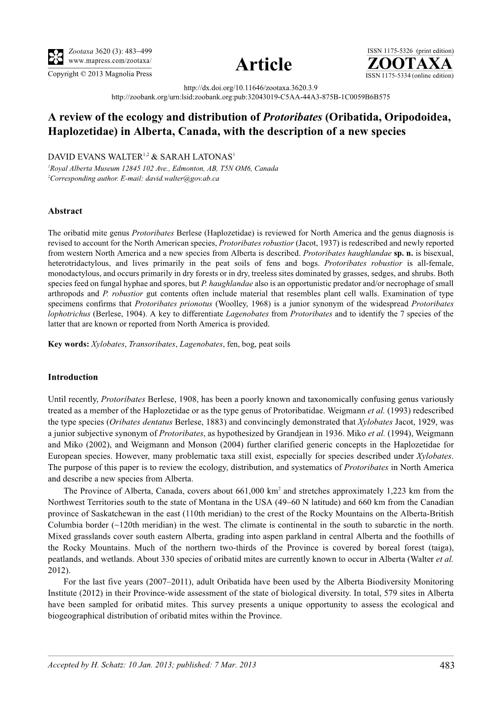 A Review of the Ecology and Distribution of Protoribates (Oribatida, Oripodoidea, Haplozetidae) in Alberta, Canada, with the Description of a New Species