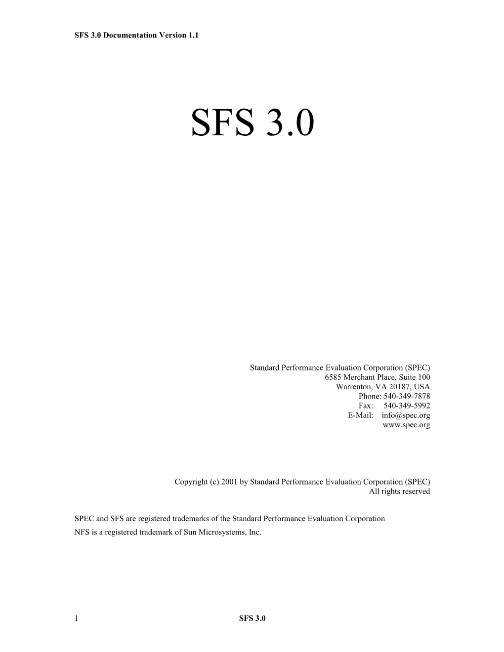 SFS 3.0 Documentation Version 1.1