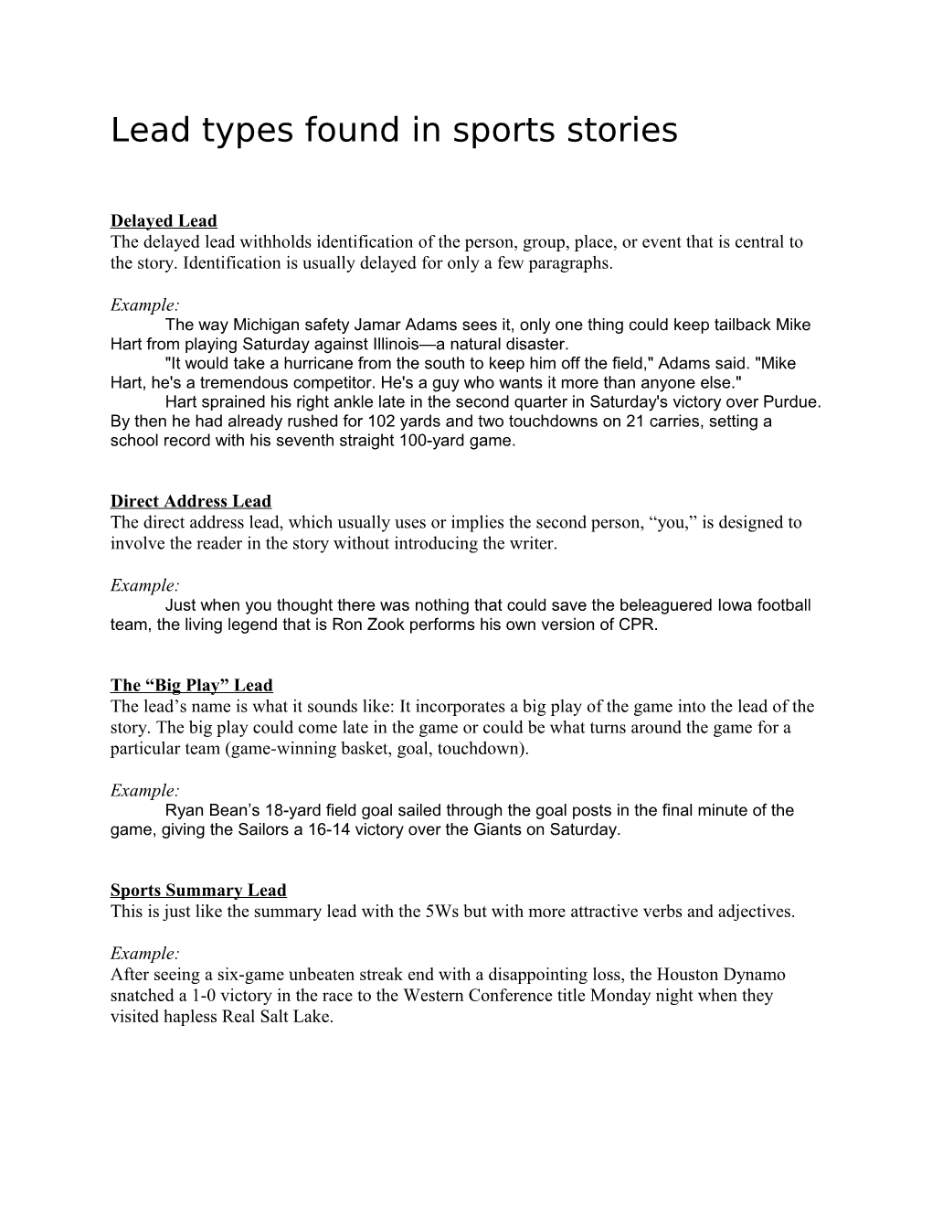 Lead Types Found in Sports Stories