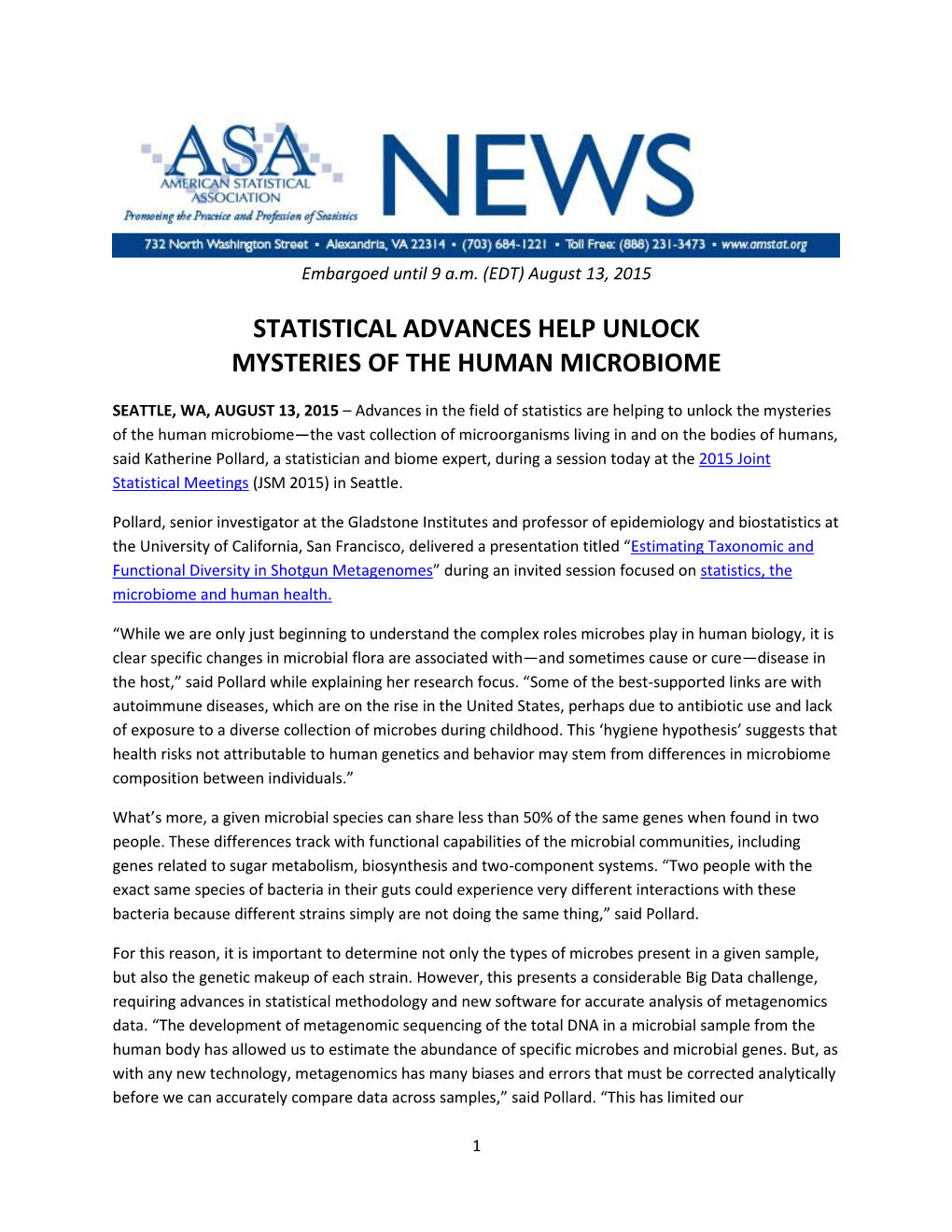 ASA Commends NSF for Initiative To