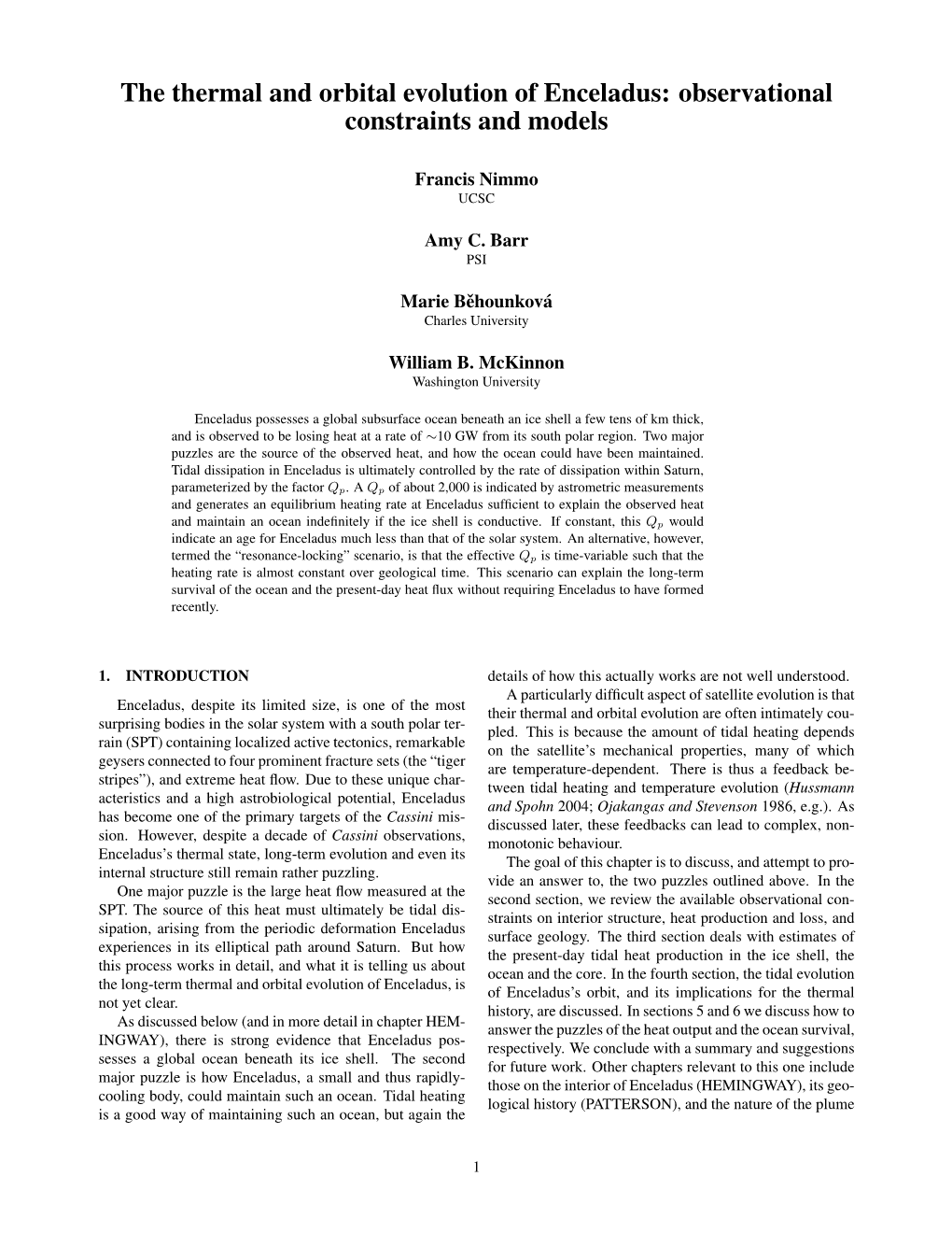 The Thermal and Orbital Evolution of Enceladus: Observational Constraints and Models