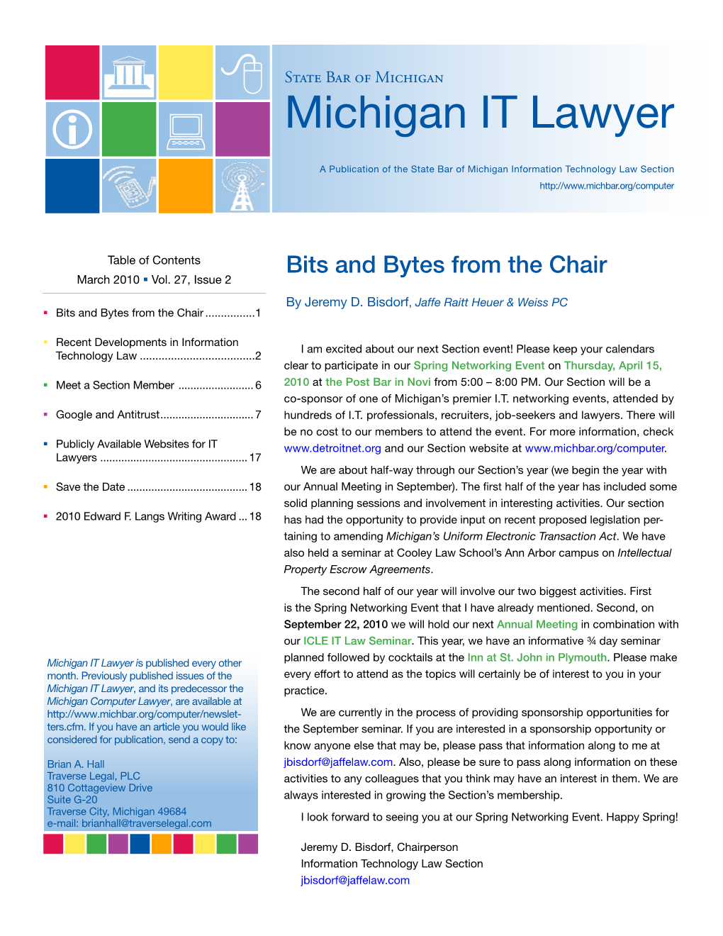 Michigan IT Lawyer a Publication of the State Bar of Michigan Information Technology Law Section