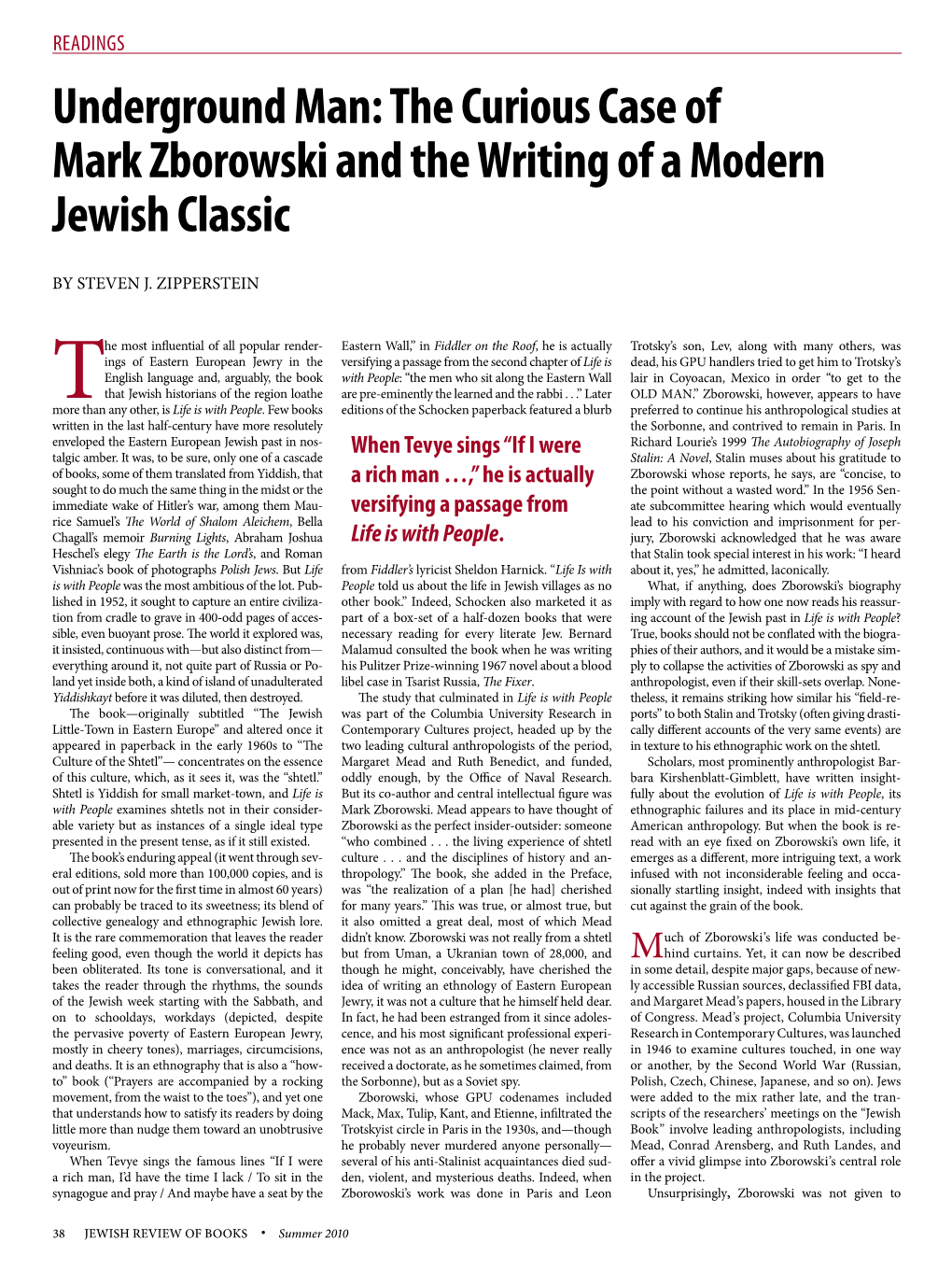 The Curious Case of Mark Zborowski and the Writing of a Modern Jewish Classic