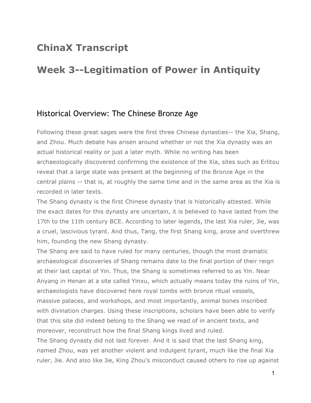 Chinax Transcript Week 3--Legitimation of Power in Antiquity