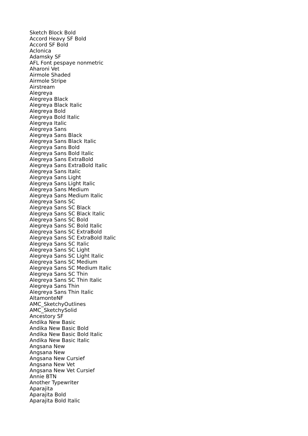 Sketch Block Bold Accord Heavy SF Bold Accord SF Bold Aclonica Adamsky SF AFL Font Pespaye Nonmetric Aharoni Vet Airmole Shaded