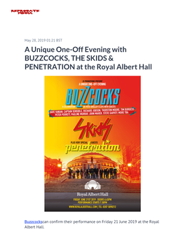 A Unique One-Off Evening with BUZZCOCKS, the SKIDS & PENETRATION at the Royal Albert Hall