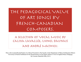 Lecture/Recital of My Thesis on French-Canadian Music