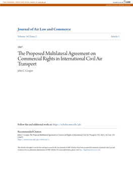 The Proposed Multilateral Agreement on Commercial Rights in International Civil Air Transport, 14 J