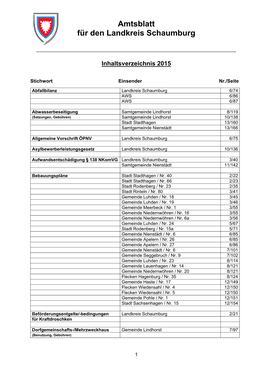 Inhaltsverzeichnis Amtsblatt 2015