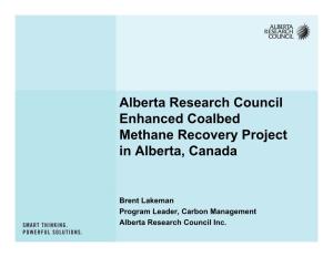 Alberta Research Council Enhanced Coalbed Methane Recovery Project in Alberta, Canada