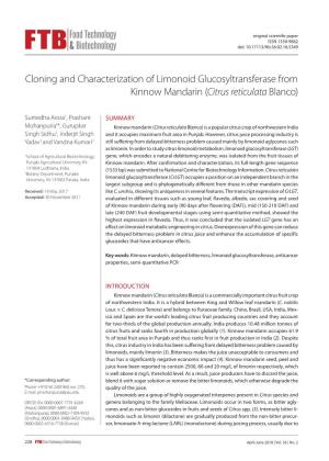 Cloning and Characterization of Limonoid Glucosyltransferase from Kinnow Mandarin (Citrus Reticulata Blanco)