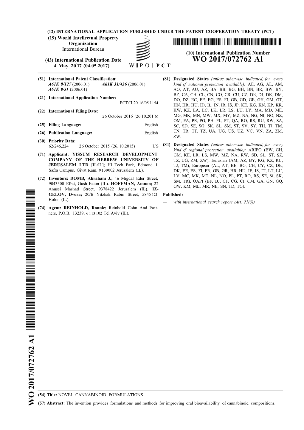 WO 2017/072762 Al 4 May 20 17 (04.05.2017) W P O P C T