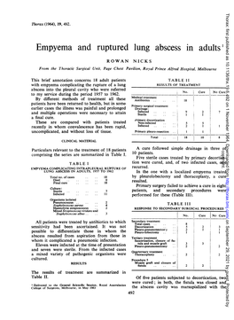 Empyema and Ruptured Lung Abscess in Adults'