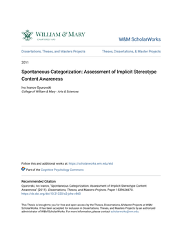 Spontaneous Categorization: Assessment of Implicit Stereotype Content Awareness