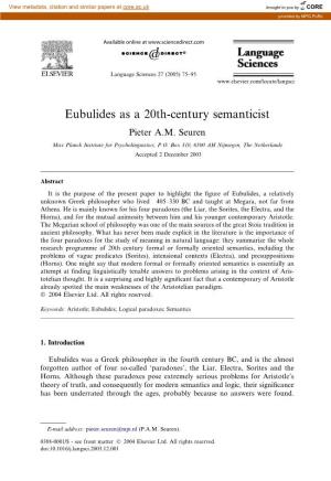 Eubulides As a 20Th-Century Semanticist Pieter A.M