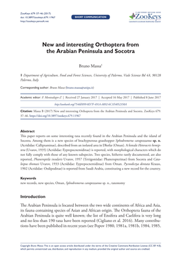New and Interesting Orthoptera from the Arabian Peninsula and Socotra