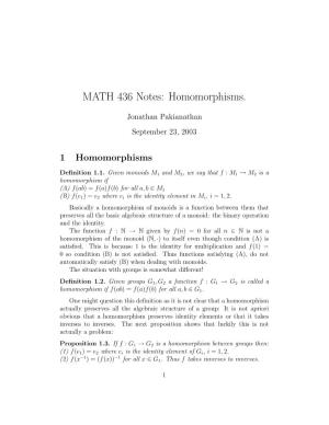 MATH 436 Notes: Homomorphisms