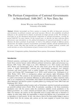 The Partisan Composition of Cantonal Governments in Switzerland, 1848-2017