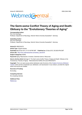 Evolutionary Theories of Aging"