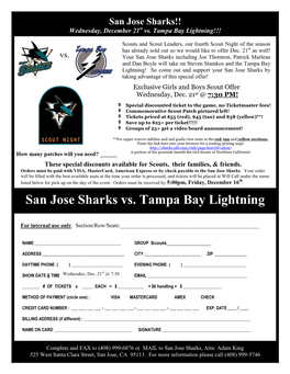 San Jose Sharks Vs. Tampa Bay Lightning