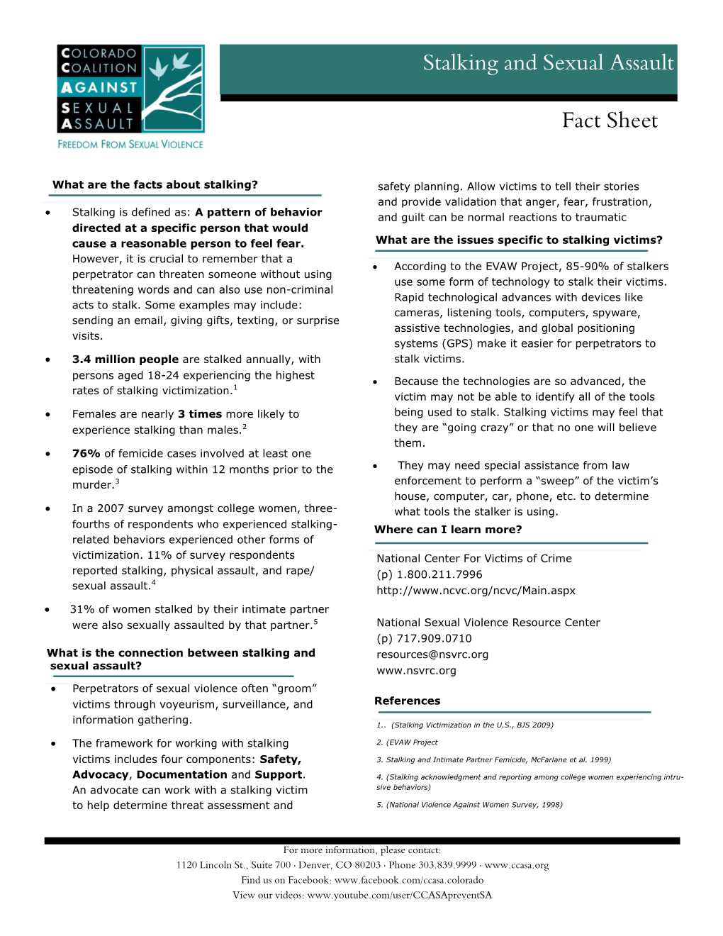 Stalking and Sexual Assault Fact Sheet