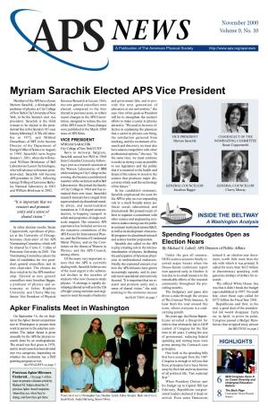 6 8 Myriam Sarachik Elected APS Vice President