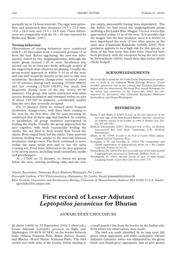 First Record of Lesser Adjutant Leptoptilos Javanicus for Bhutan