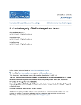 Productive Longevity of Fodder Galega-Grass Swards