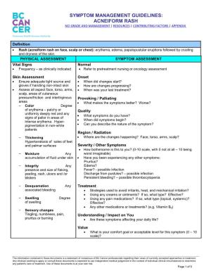 Symptom Management Guidelines: Acneiform Rash Nci Grade and Management | Resources | Contributing Factors | Appendix