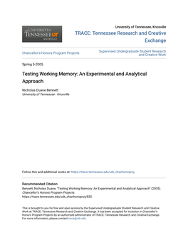 Testing Working Memory: an Experimental and Analytical Approach