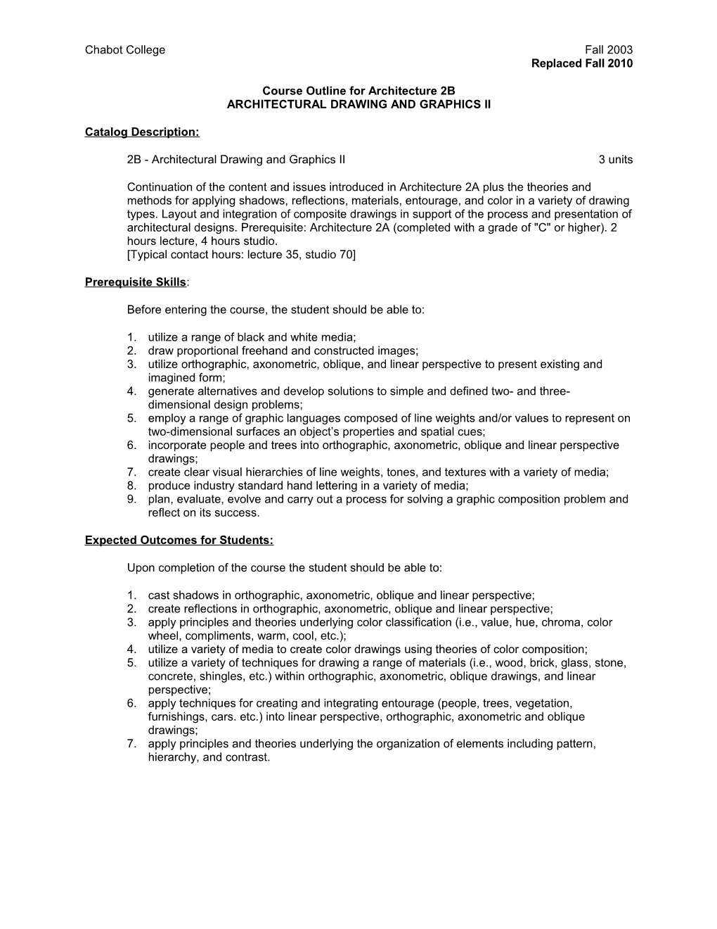 Course Outline for Architecture 2B, Page 2