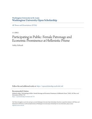 Female Patronage and Economic Prominence at Hellenistic Priene Ashley Eckhardt
