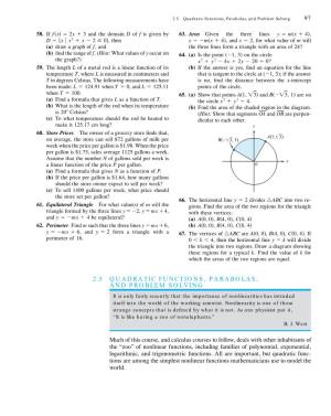 Quadratic Functions, Parabolas, Problem Solving