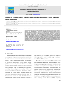 Anemia in Chronic Kidney Disease : Role of Hypoxia Inducible Factor Stabilizer Bioscientia Medicina: Journal of Biomedicine &