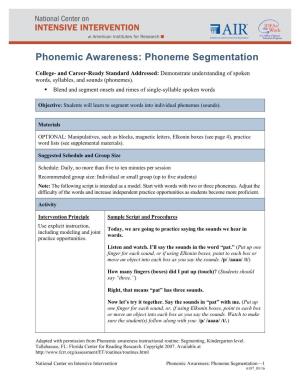 Phonemic Awareness: Phoneme Segmentation
