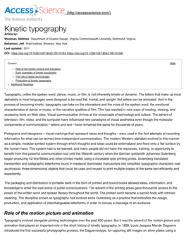 Kinetic Typography Article By: Woolman, Matthew Department of Graphic Design, Virginia Commonwealth University, Richmond, Virginia