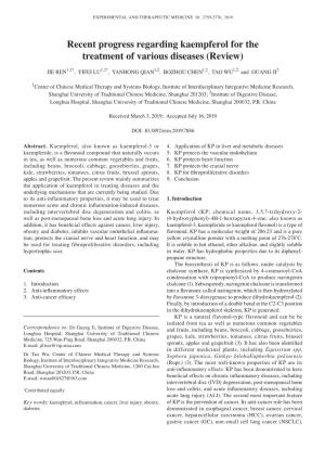 Recent Progress Regarding Kaempferol for the Treatment of Various Diseases (Review)