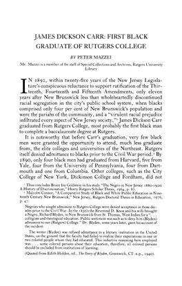 James Dickson Carr: First Black Graduate of Rutgers College